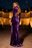 Purple Mermaid High Neck Long Velvet Holiday Party Dress