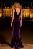 Sparkly Purple Long Mermaid Velvet Holiday Party Dress with Beading