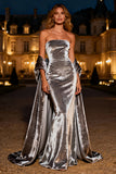 Silver Long Mermaid Velvet Holiday Party Dress with Cape