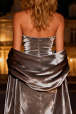 Silver Long Mermaid Velvet Holiday Party Dress with Cape