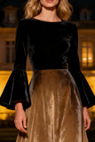 Black Flare Sleeves A-Line Long Velvet Holiday Party Dress
