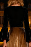 Black Flare Sleeves A-Line Long Velvet Holiday Party Dress