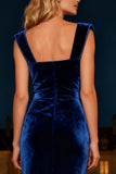 Royal Blue Mermaid Square Neck Long Velvet Holiday Party Dress with Slit