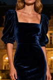Navy Square Neck Mermaid Maxi Velvet Holiday Party Dress