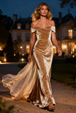 Champagne Long Mermaid Velvet Holiday Party Dress with Cape