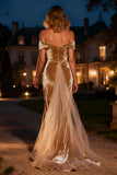 Champagne Long Mermaid Velvet Holiday Party Dress with Cape