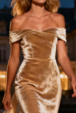 Champagne Long Mermaid Velvet Holiday Party Dress with Cape