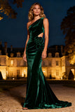 Dark Green Long Velvet Mermaid Holiday Party Dress with 3D Flower