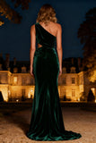 Dark Green Long Velvet Mermaid Holiday Party Dress with 3D Flower