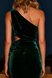 Dark Green Long Velvet Mermaid Holiday Party Dress with 3D Flower