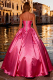 Sparkly Bright Pink Ball Gown Sweetheart Long Corset Prom Dress