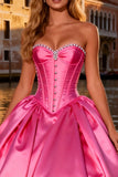 Sparkly Bright Pink Ball Gown Sweetheart Long Corset Prom Dress