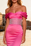 Sparkly Bright Pink Ruffled Mermaid Long Prom Dress