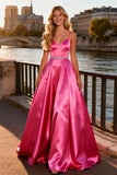 Sparkly Bright Pink A Line Spaghetti Straps Long Prom Dress