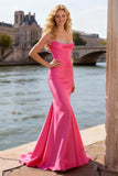 Sparkly Bright Pink Off the Shoulder Mermaid Long Corset Prom Dress