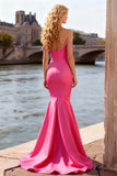 Sparkly Bright Pink Off the Shoulder Mermaid Long Corset Prom Dress