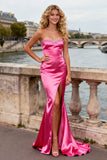 Sparkly Bright Pink Mermaid Long Sweetheart Prom Dress with Slit