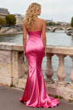 Sparkly Bright Pink Mermaid Long Sweetheart Prom Dress with Slit