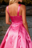 Sparkly Bright Pink A Line Thick Straps Long Prom Dress