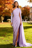 Light Purple Mermaid Ruched Long Wedding Guest Dress with Side Cape