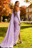 Light Purple Mermaid Ruched Long Wedding Guest Dress with Side Cape