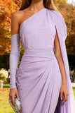 Light Purple Mermaid Ruched Long Wedding Guest Dress with Side Cape