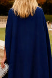 Navy Mermaid Long Chiffon Wedding Guest Dress with Cape