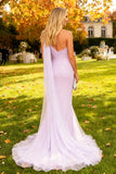 Light Purple One Shoulder Mermaid Long Wedding Guest Dress with Streamers