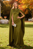 Olive Mermaid High Neck Maxi Wedding Guest Dress with Cape