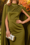 Olive Mermaid High Neck Maxi Wedding Guest Dress with Cape