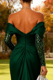 Dark Green Mermaid Off the Shoulder Long Wedding Guest Dress with Cape