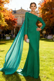Green Mermaid Long Sleeves Wedding Guest Dress with Cape