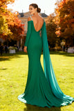 Green Mermaid Long Sleeves Wedding Guest Dress with Cape