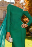 Green Mermaid Long Sleeves Wedding Guest Dress with Cape