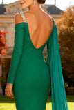 Green Mermaid Long Sleeves Wedding Guest Dress with Cape