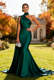 Dark Green Mermaid Sweep Train Wedding Guest Dress with Cape