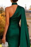 Dark Green Mermaid Sweep Train Wedding Guest Dress with Cape