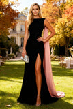 Elegant Black Mermaid Bateau Neck Long Wedding Guest Dress with Slit