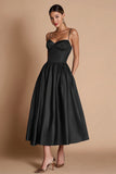 A-Line Satin Corset Black Tie Dress