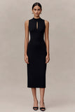 Black Midi Bodycon Cocktail Dress with Keyhole