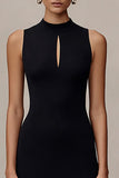 Black Midi Bodycon Cocktail Dress with Keyhole