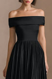 Midi A-Line Pleated Black Tie Dress