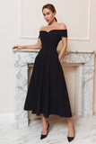 A-Line Off the Shoulder Long Black Tie Dress