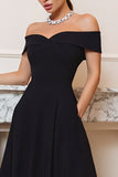 A-Line Off the Shoulder Long Black Tie Dress