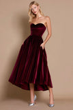 Burgundy Midi Velvet A-Line Holiday Party Dress