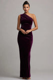 Plum Velvet Ruched Mermaid Long Holiday Party Dress