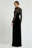 Black Velvet Long Sheath Holiday Party Dress with Lace