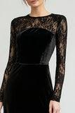 Black Velvet Long Sheath Holiday Party Dress with Lace