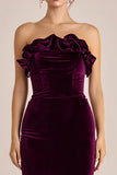 Plum Velvet Maxi Holiday Party Dress with Ruffles