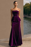 Plum Sheath Velvet Long Holiday Party Dress